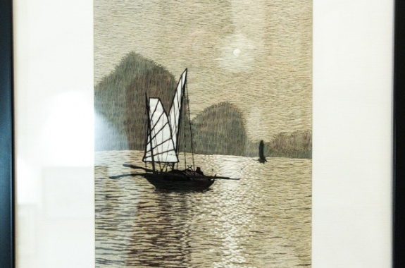 Hand-embroidered painting - boat